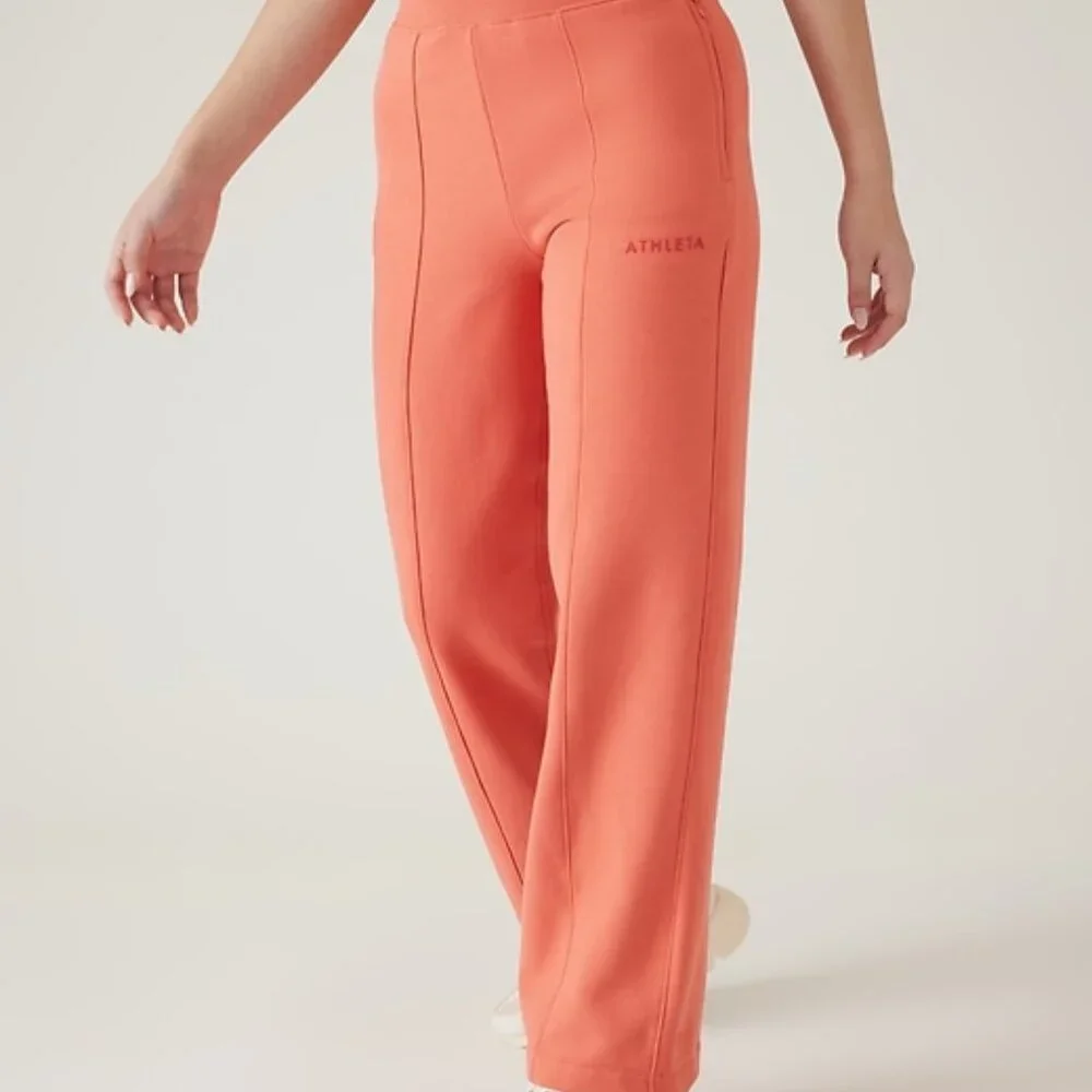 ATHLETA petite retro plush logo straight leg pants in soft persimmon (MP)